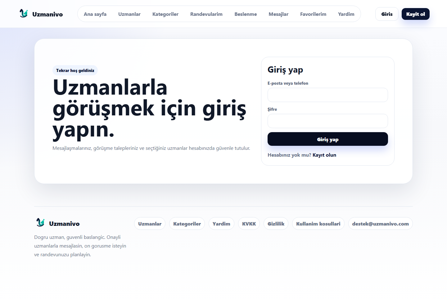 Uzmanivo kullanıcı hesap merkezi