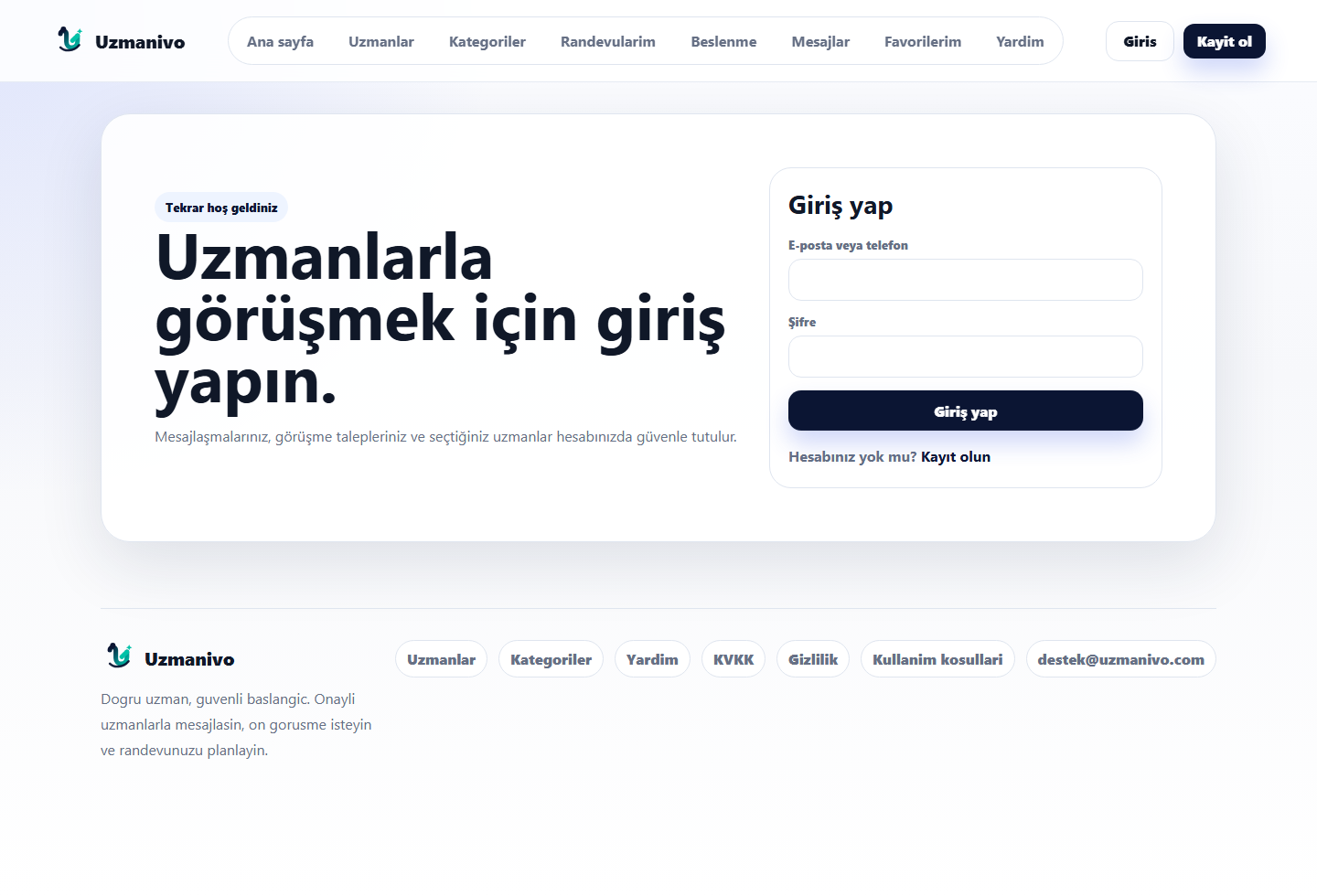 Uzmanivo kullanıcı mesajlaşma ekranı